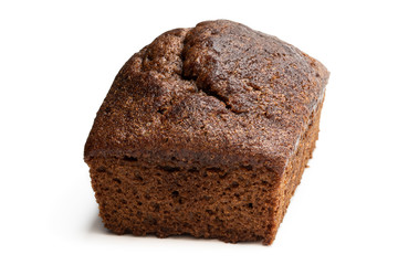 Freshly baked banana and chocolate bread isolated on white