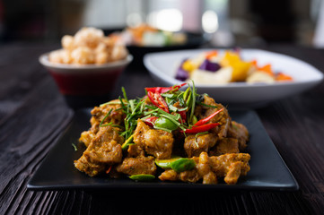 Stir Fried Pork Ribs Red Curry Paste And Coconut Milk.