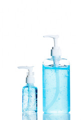 Fototapeta na wymiar Two Hand sanitizer bottle or alcohol gel isolated on white