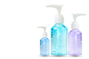 Three Hand sanitizer bottle or alcohol gel isolated on  white background