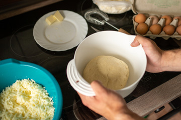 preparing dough for baking