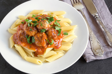 meat meatballs with Penne.