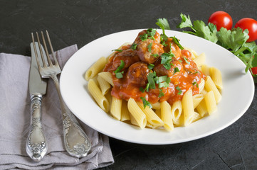 meat meatballs with Penne.