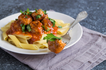 meat meatballs with Penne.
