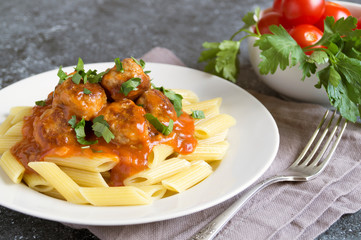 meat meatballs with Penne.