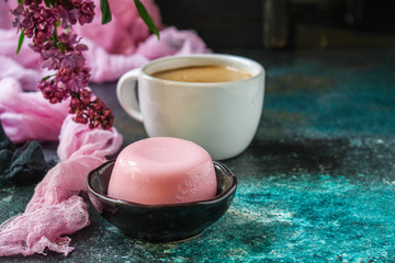 sweet dessert panna cotta berry cream jelly serving Menu concept healthy eating. food background top view copy space for text keto or paleo diet