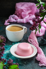 sweet dessert panna cotta berry cream jelly serving Menu concept healthy eating. food background top view copy space for text keto or paleo diet