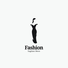  woman fashion logo template. beautiful girl wear dress vector illustratation	
