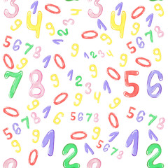 seamless pattern, numbers, print, holiday, birthday, gift wrap, fabric pattern, red, yellow, pink, green