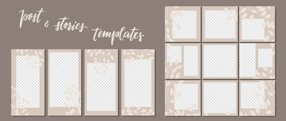 Trendy template for social networks stories and posts branch, foliage, leaf, leafage vector illustration. Design backgrounds for social media. Mockup for personal blog or shop