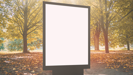 modern white billboard with space for template in beautiful autumn park