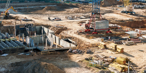 empty cement basement on construction site outdoor