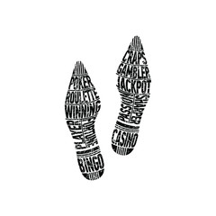 Trace of a gambling player. The unique imprint of a person’s shoes determines his lifestyle. Vector illustration, isolated object on a white background.