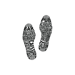 Trail of eater and booze. The unique imprint of a person’s shoes determines his lifestyle. Vector illustration, isolated object on a white background.