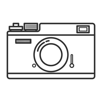 Retro film camera icon on white background.