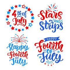 Happy Fourth of July hand written festive lettering set