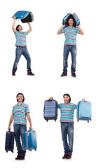 Naklejka premium Young man with suitcase isolated on white
