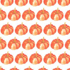 Watercolor seamless pattern with pumpkin. Autumn design for textile, fabric, wrapping paper, wallpaper, kids, school, invitation