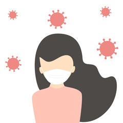 woman wearing medical mask to prevent virus attack COVID-19 coronavirus self quarantine  design concept vector illustration
