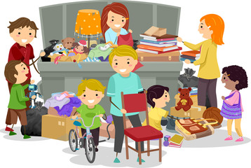 People Stickman Dumpster Diving Stuff Illustration