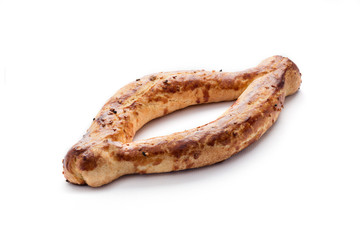 Turkish bagel on white background (simit)
