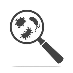 Virus and bacteria under magnifying glass icon vector