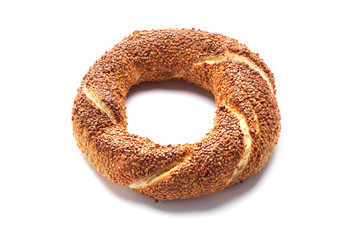 Turkish bagel on white background (simit)