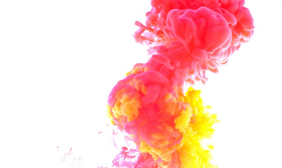 Color drops in water , abstract color mix , drop of Ink color mix paint falling on water Colorful ink in water,
