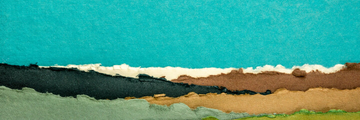 colorful abstract landscape created with handmade Indian paper