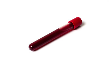 Test tube with blood isolate on a white background