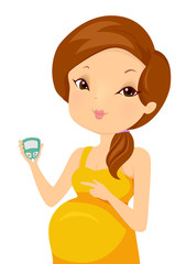 Girl Pregnant Woman Blood Sugar Test Illustration