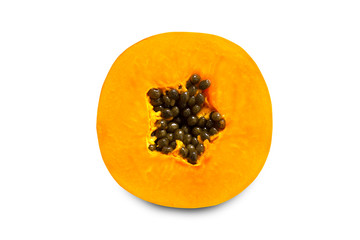 Slice papaya isolated on white background with clipping path.