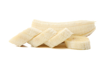 Chopped banana isolated on white background. Fresh fruit