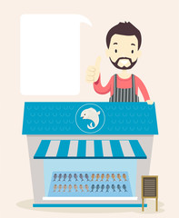 Man Fish Market Speech Bubble Illustration