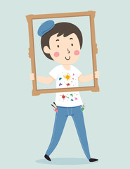 Man Painter Frame Walk Illustration