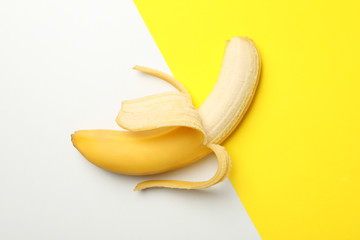 Banana on two tone background. Fresh fruit