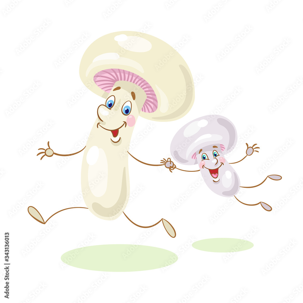 Canvas Prints Two funny champignons. In cartoon style. Isolated on white background. Vector flat illustration.