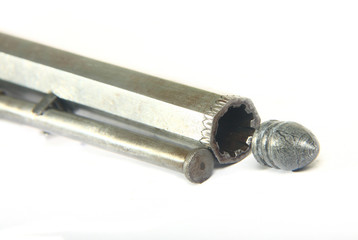 XIX century old rare muzzle loading percussion cap revolver pistol isolated on white background