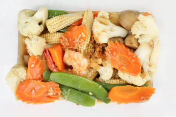 Thai style stair fried mixed vegetable with prawn seafood