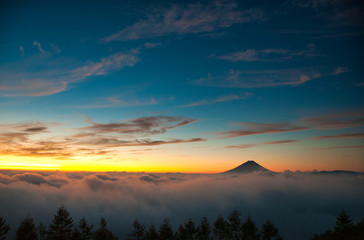 富士山, 雲海, 朝焼, 風景, 日の出