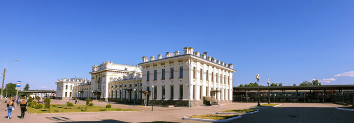 Fototapeta premium railway station in Rybinsk. View of the station square and the beautiful architecture of the station building.