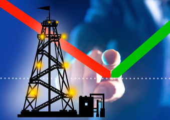 Cost of oil. Concept - oil price has bottomed out. Man shows the changes in the schedule....