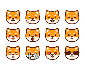 Cute Shiba Inu emoji set - obrazy, fototapety, plakaty