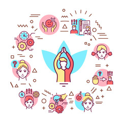 Self control web banner. Very Infographics with linear icons on white background. Creative idea concept. Isolated outline color illustration.