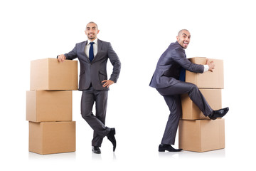 Businessman with box isolated on the white