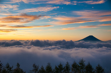 富士山, 雲海, 朝焼, 風景, 日の出