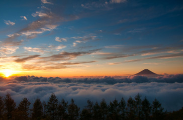 Naklejka na ściany i meble 富士山, 雲海, 朝焼, 風景, 日の出