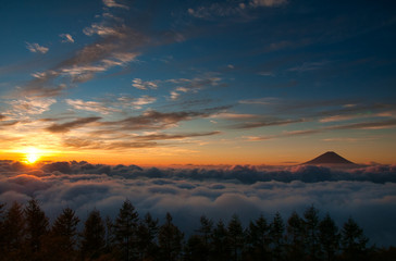 富士山, 雲海, 朝焼, 風景, 日の出