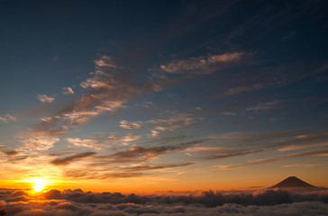 富士山, 雲海, 朝焼, 風景, 日の出, 雲