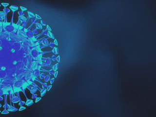 3D Blue  microscopic Corona virus on red background